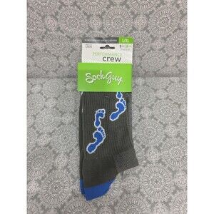 Sock Guy Performance Crew Socks L/XL Gray Blue Footprints Mother Teresa USA Made